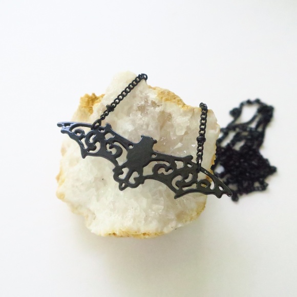 Bat Filigree Necklace Beaded Chain Long - Picture 5 of 8